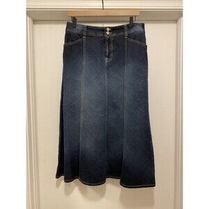 Y2K Bandolinoblu A-Line MIDI Skirt Blue Jean Denim Modest Sz 8 31 Inch Grunge
